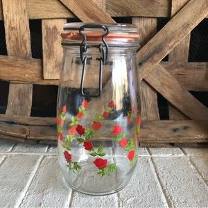 Vintage Arc Glass Jar Canister Rose pattern 1.5 Litre (49)